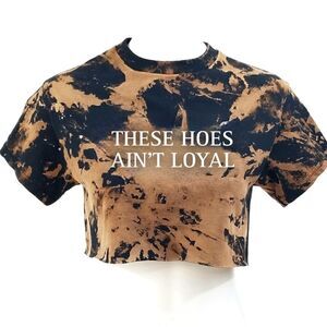 THESE HOES AIN'T LOYAL Acid Washed Distressed Cropped Crop Top Band Tee Rock Tee
